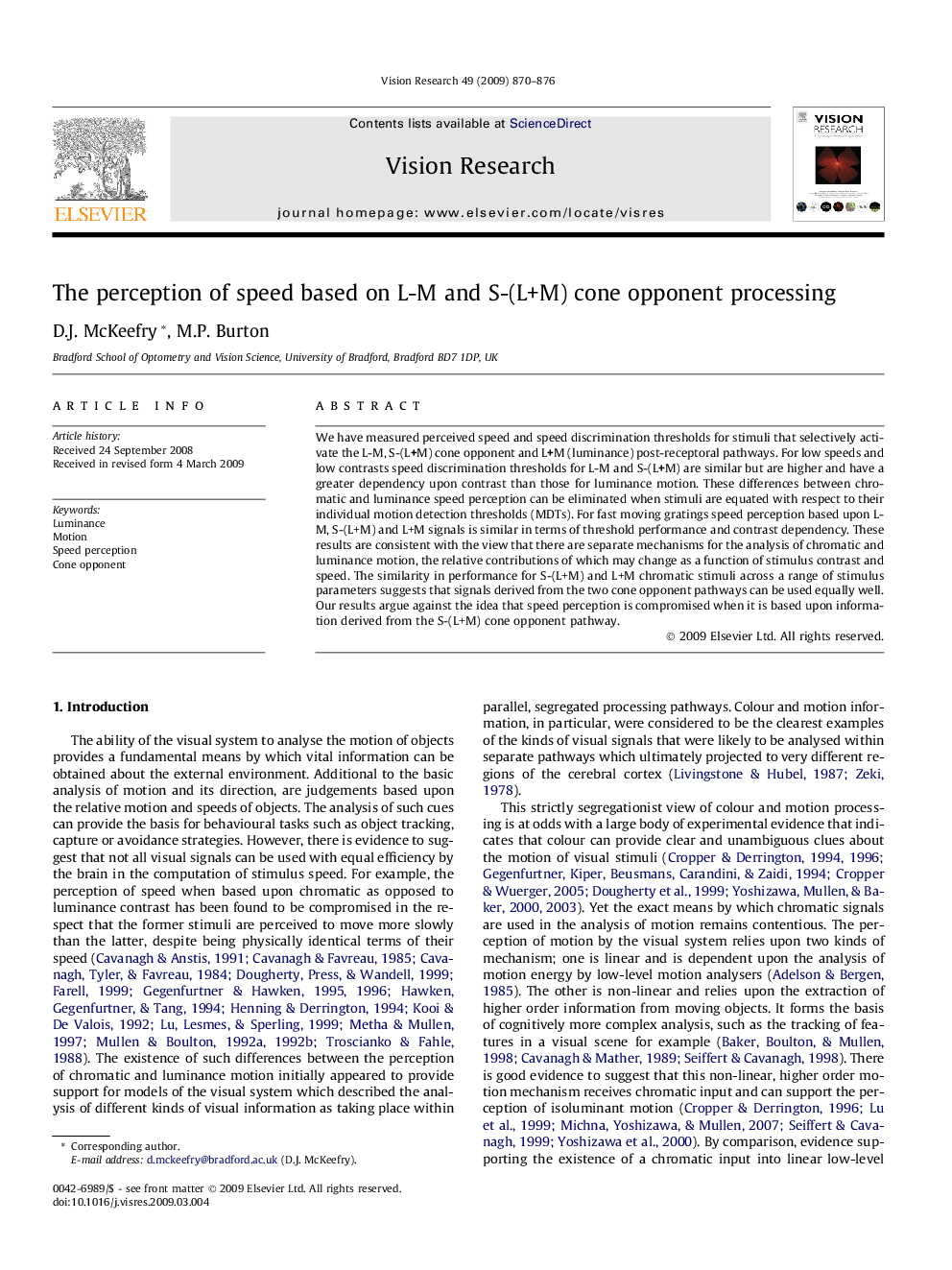 The perception of speed based on L-M and S-(L+M) cone opponent processing