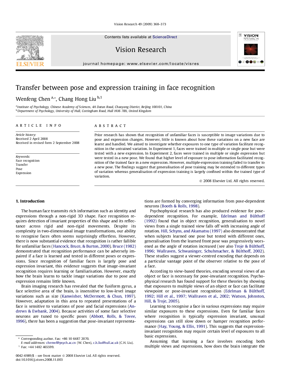 Transfer between pose and expression training in face recognition