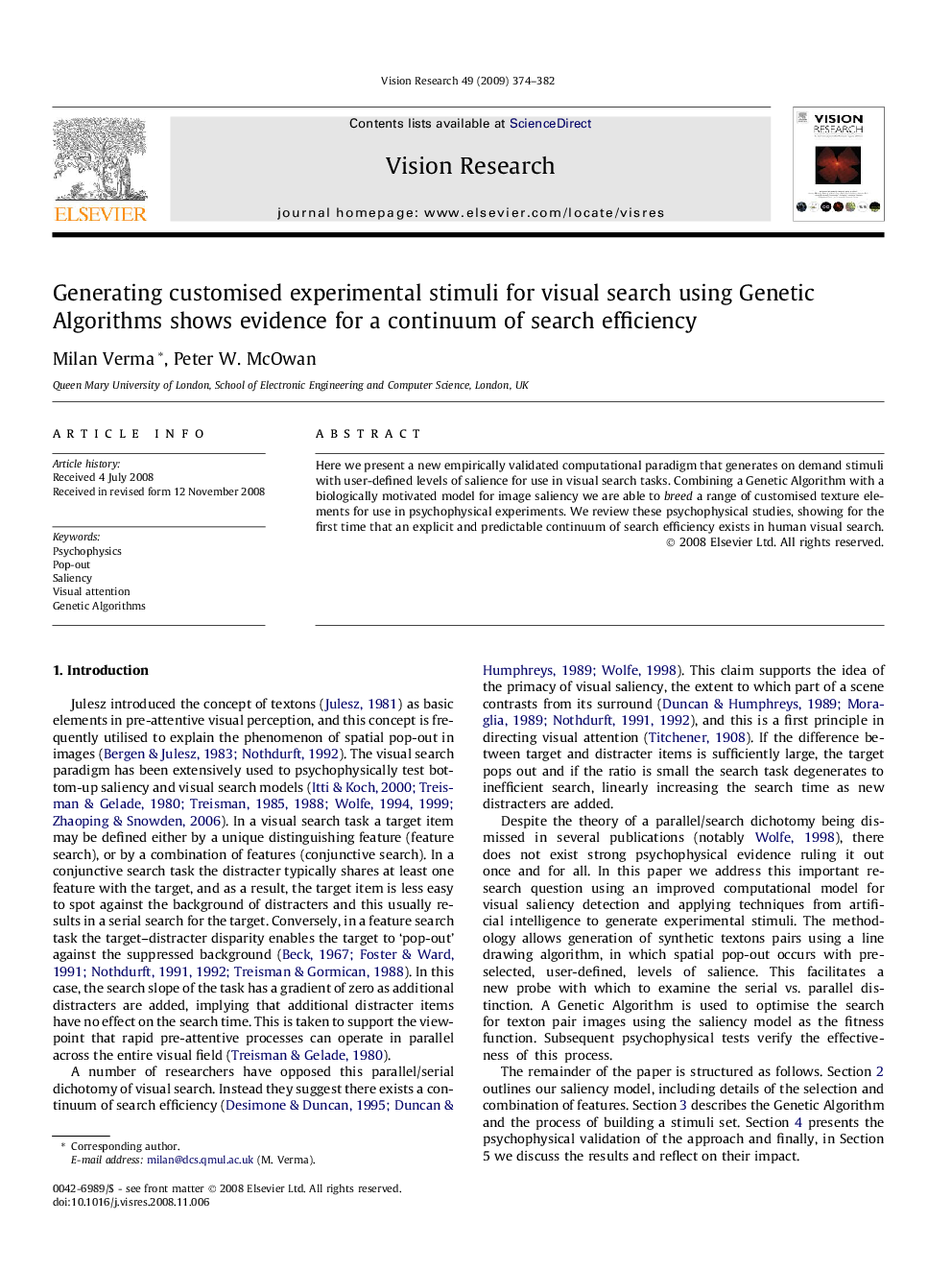 Generating customised experimental stimuli for visual search using Genetic Algorithms shows evidence for a continuum of search efficiency