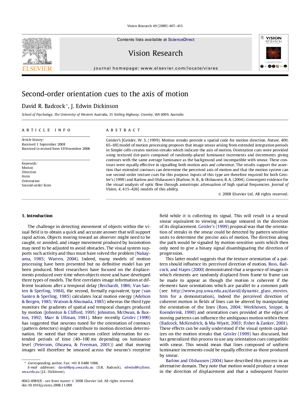 Second-order orientation cues to the axis of motion