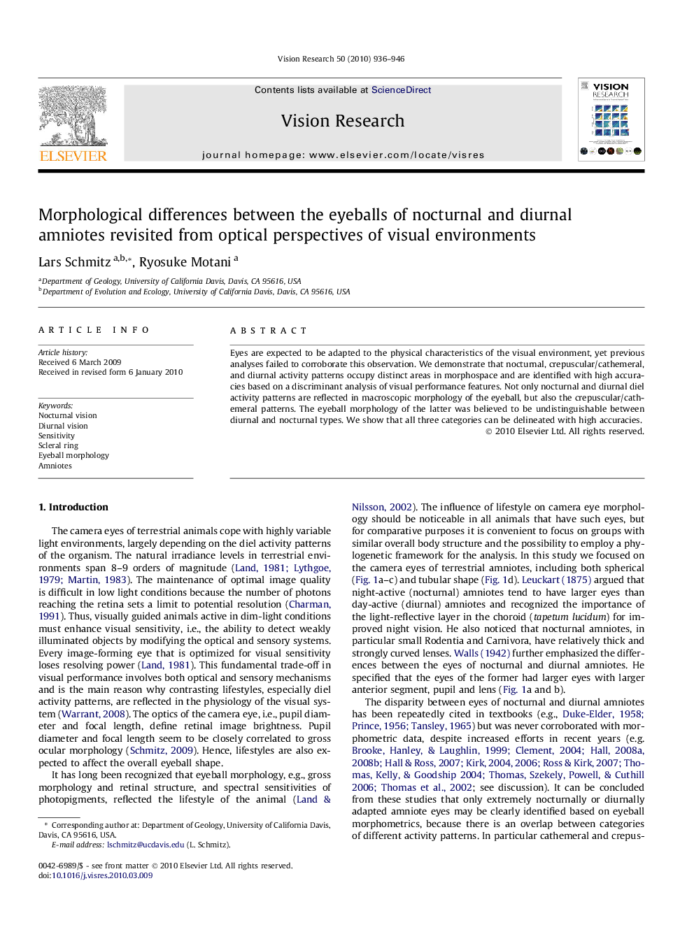 Morphological differences between the eyeballs of nocturnal and diurnal amniotes revisited from optical perspectives of visual environments