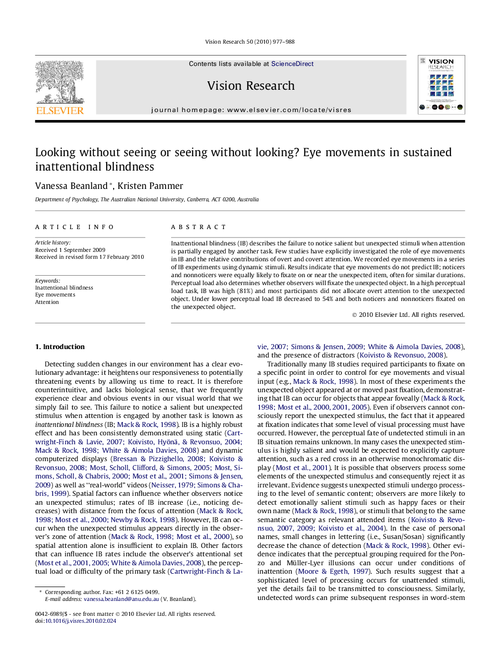 Looking without seeing or seeing without looking? Eye movements in sustained inattentional blindness