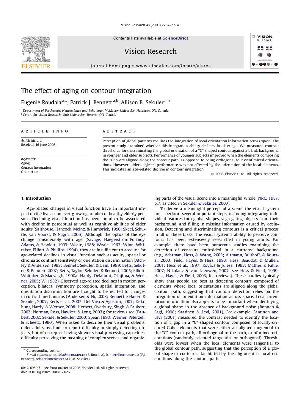 The effect of aging on contour integration