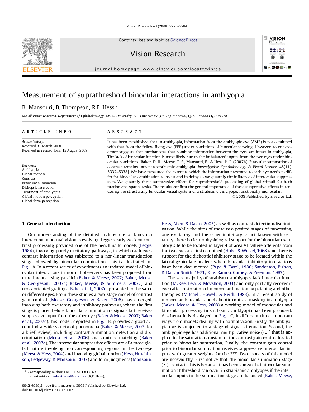 Measurement of suprathreshold binocular interactions in amblyopia