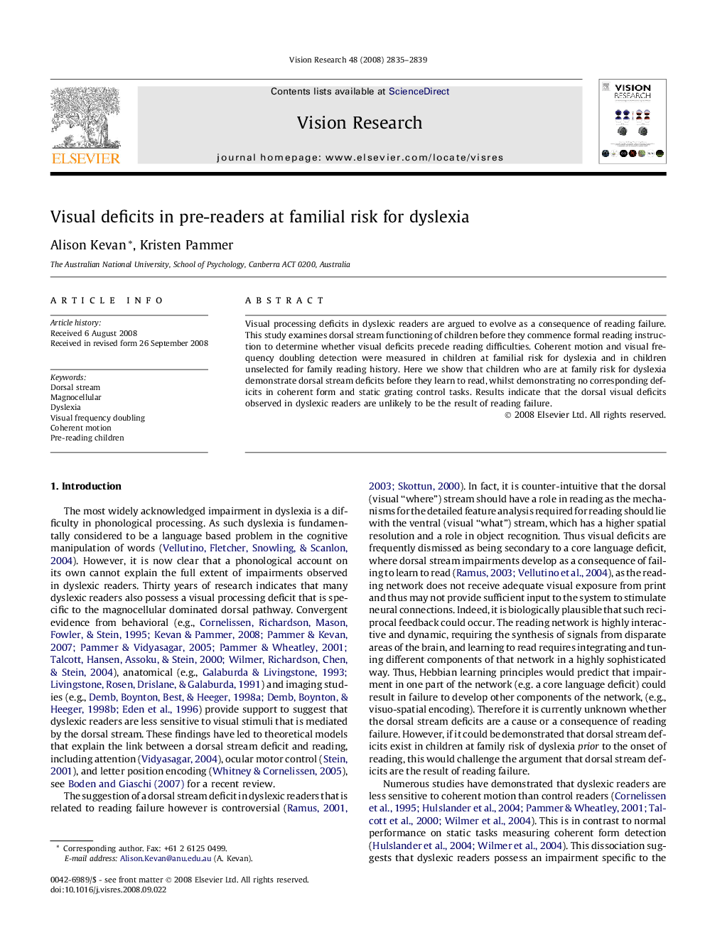 Visual deficits in pre-readers at familial risk for dyslexia