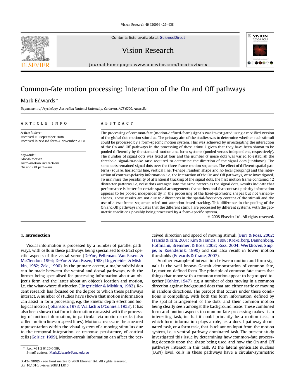 Common-fate motion processing: Interaction of the On and Off pathways