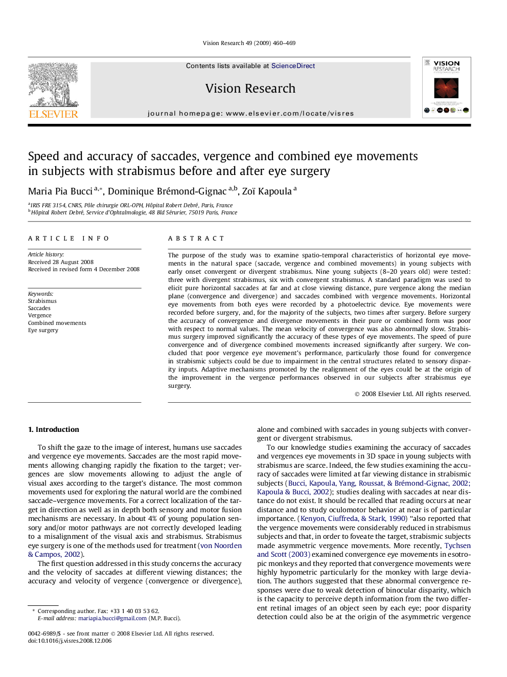 Speed and accuracy of saccades, vergence and combined eye movements in subjects with strabismus before and after eye surgery