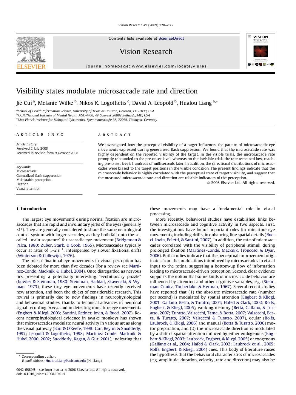 Visibility states modulate microsaccade rate and direction