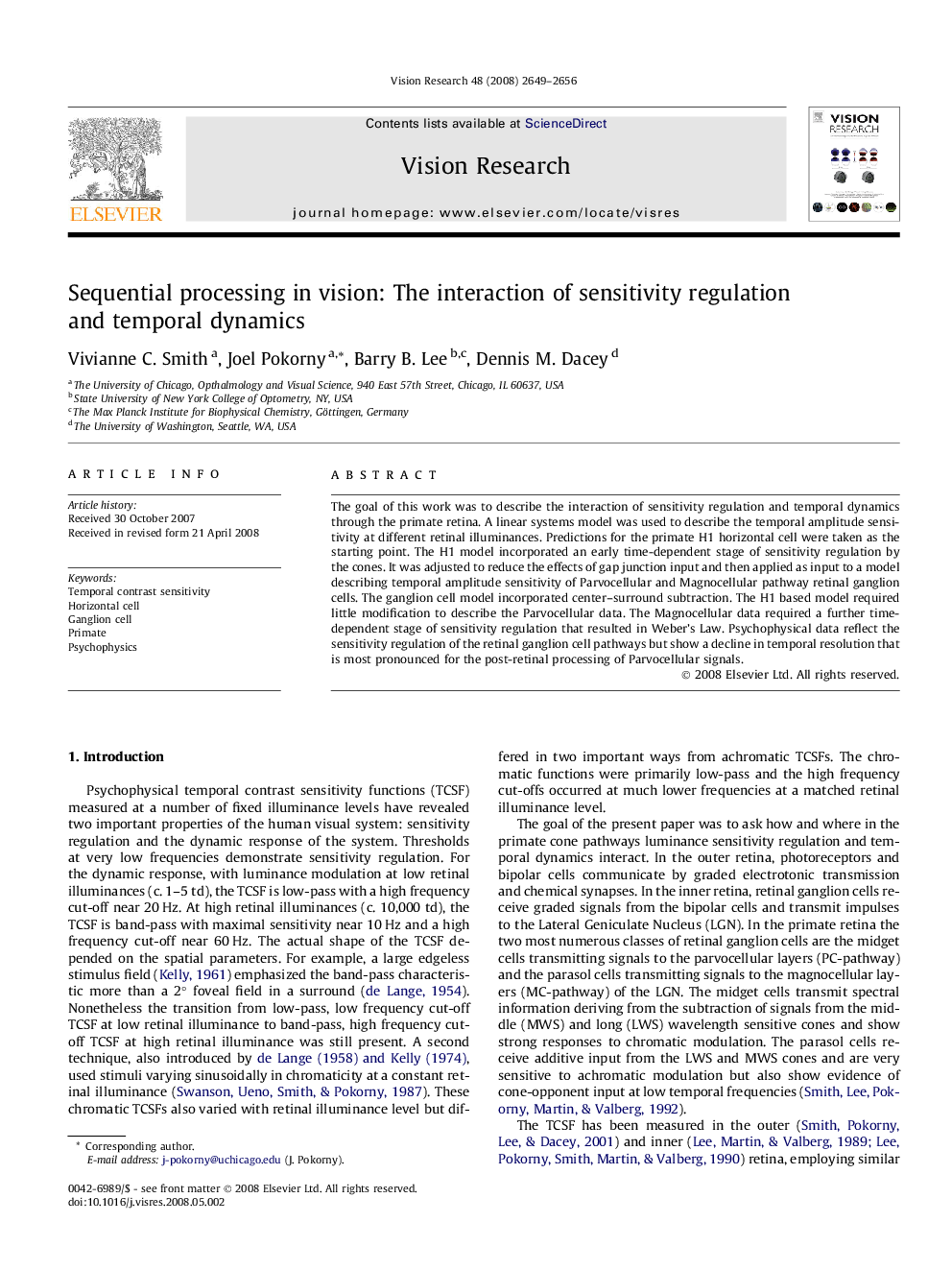 Sequential processing in vision: The interaction of sensitivity regulation and temporal dynamics