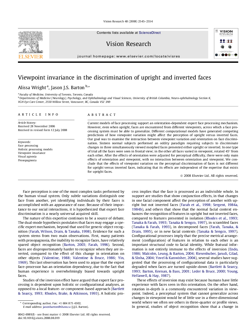 Viewpoint invariance in the discrimination of upright and inverted faces