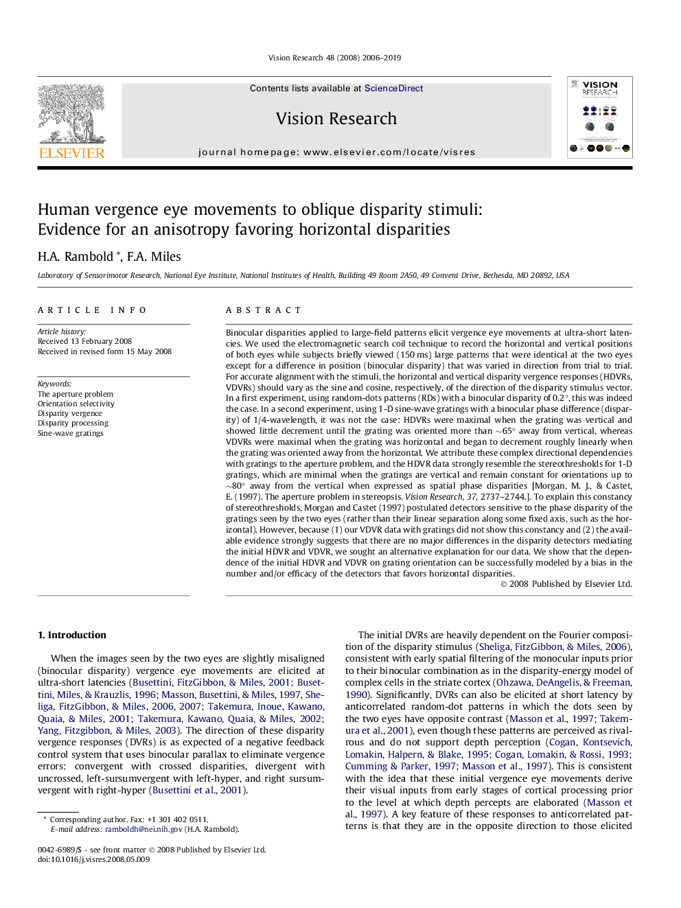 Human vergence eye movements to oblique disparity stimuli: Evidence for an anisotropy favoring horizontal disparities