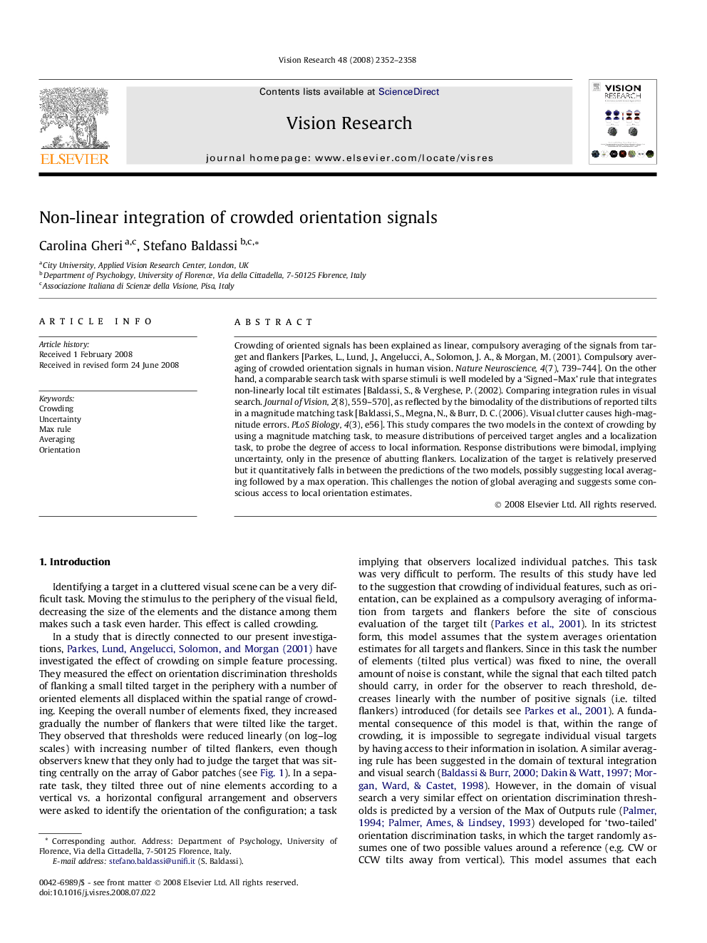 Non-linear integration of crowded orientation signals