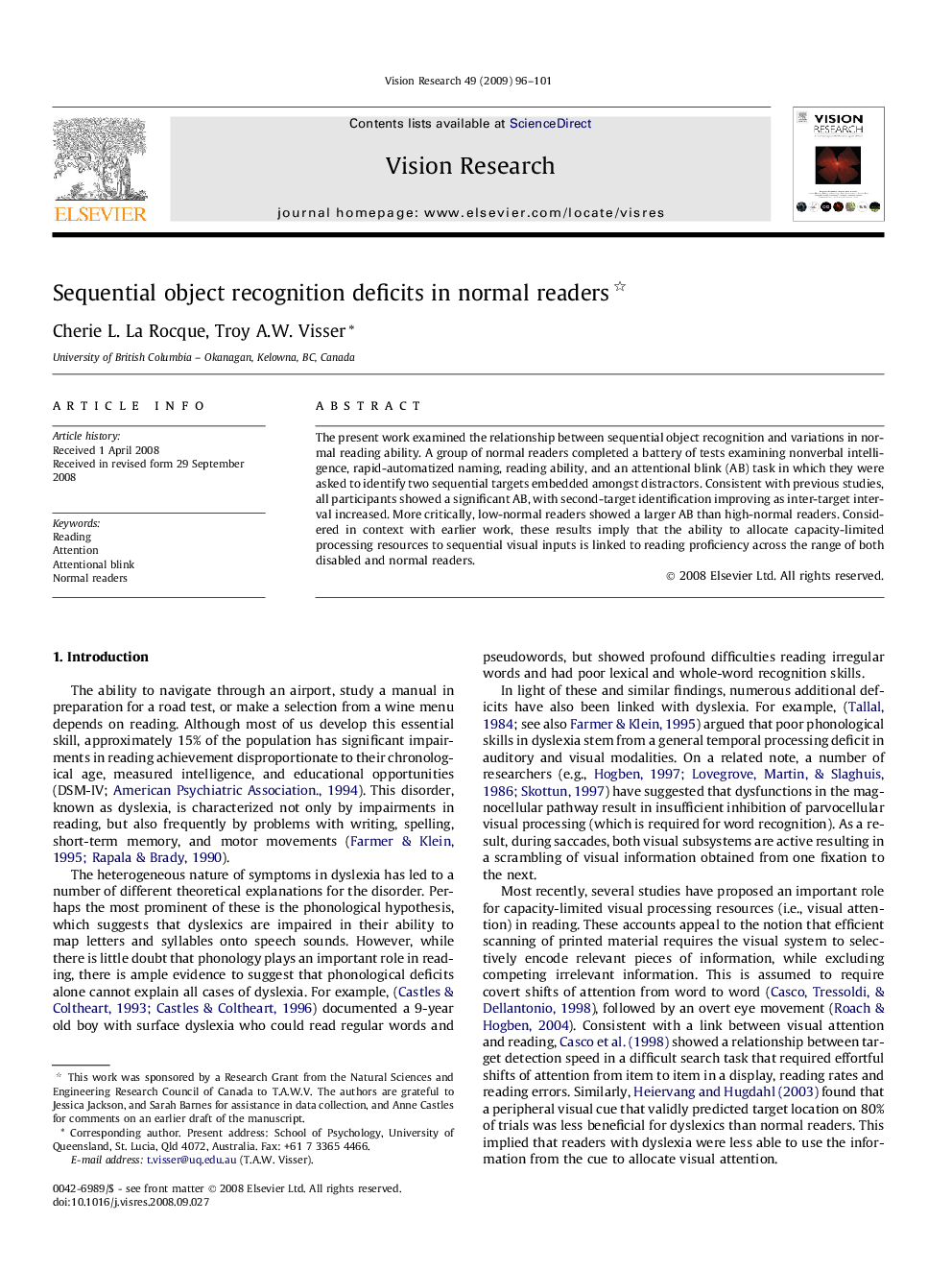 Sequential object recognition deficits in normal readers 