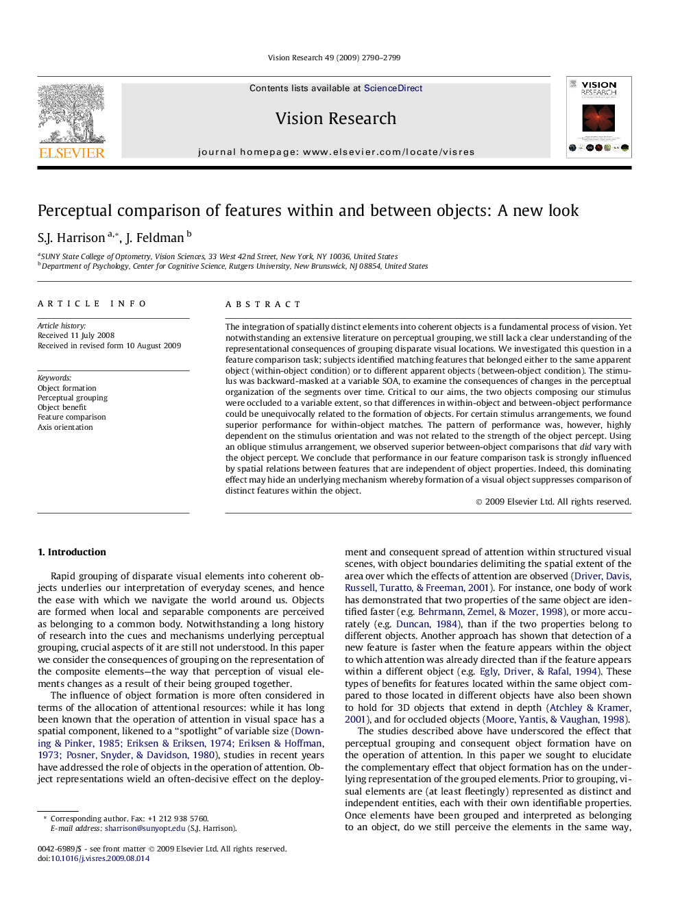 Perceptual comparison of features within and between objects: A new look