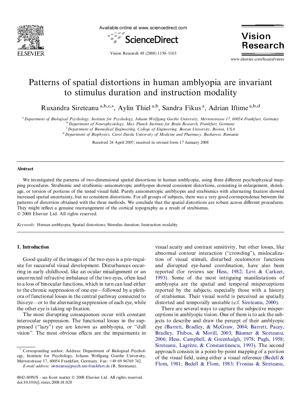 Patterns of spatial distortions in human amblyopia are invariant to stimulus duration and instruction modality