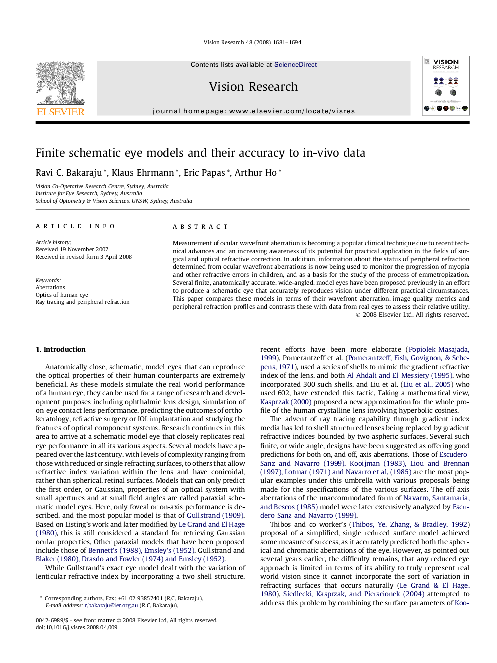 Finite schematic eye models and their accuracy to in-vivo data