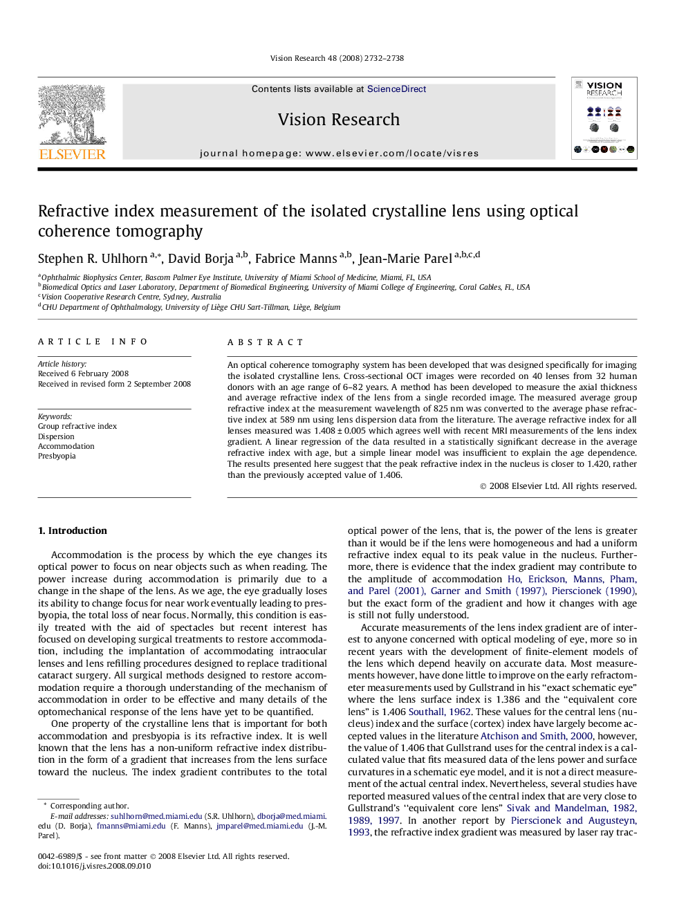 Refractive index measurement of the isolated crystalline lens using optical coherence tomography