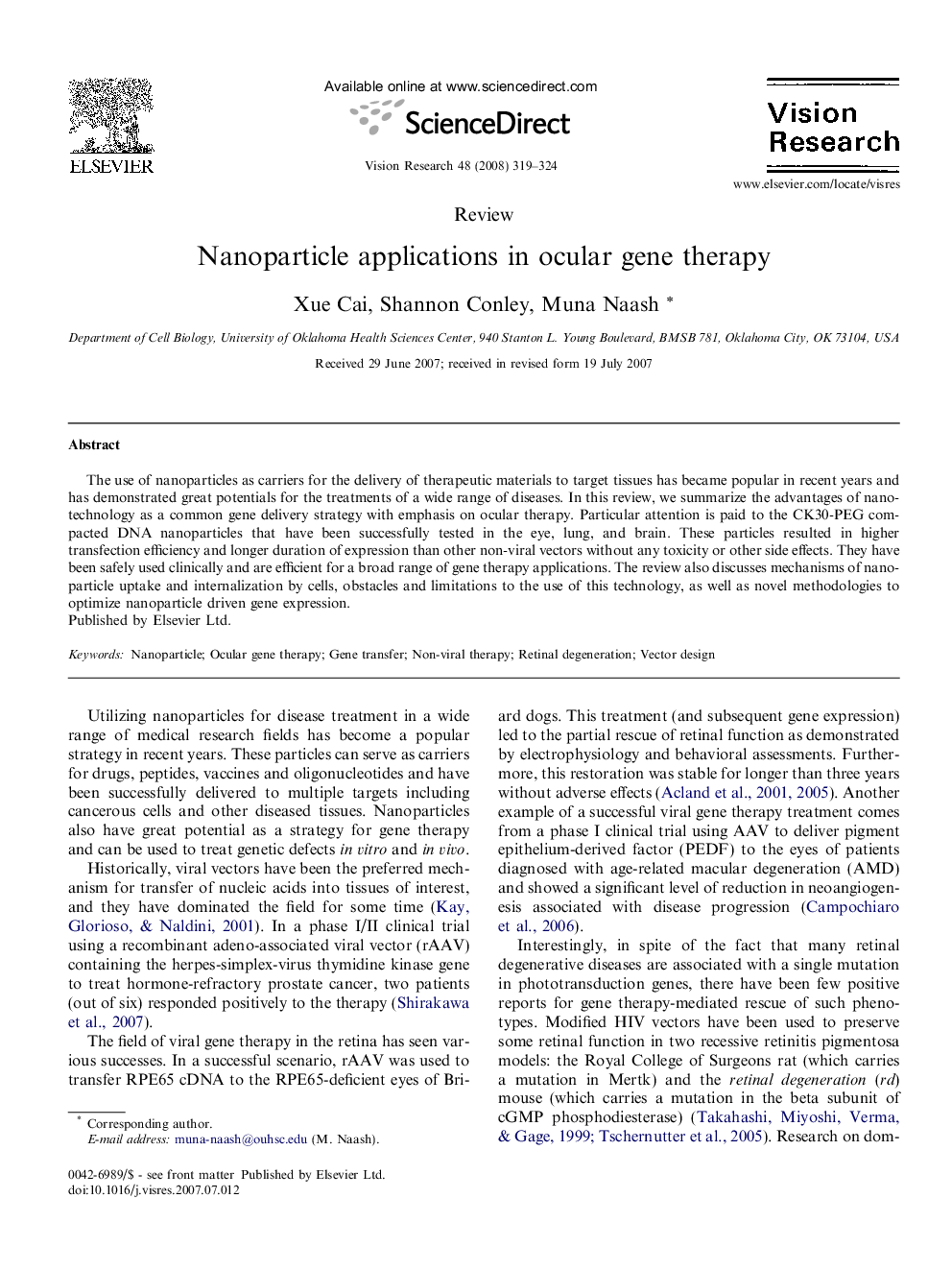 Nanoparticle applications in ocular gene therapy