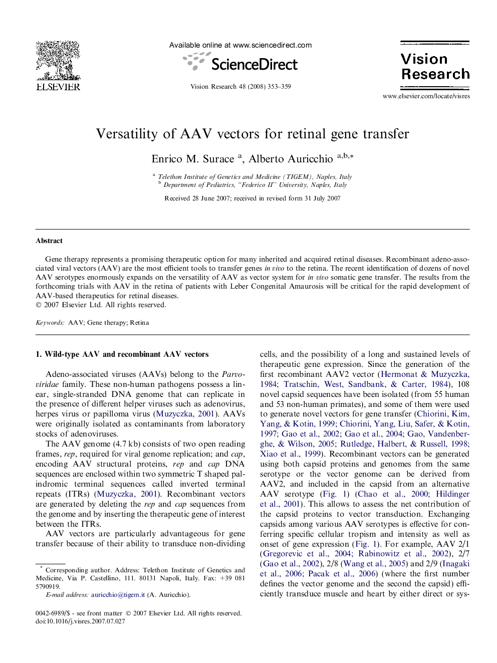 Versatility of AAV vectors for retinal gene transfer