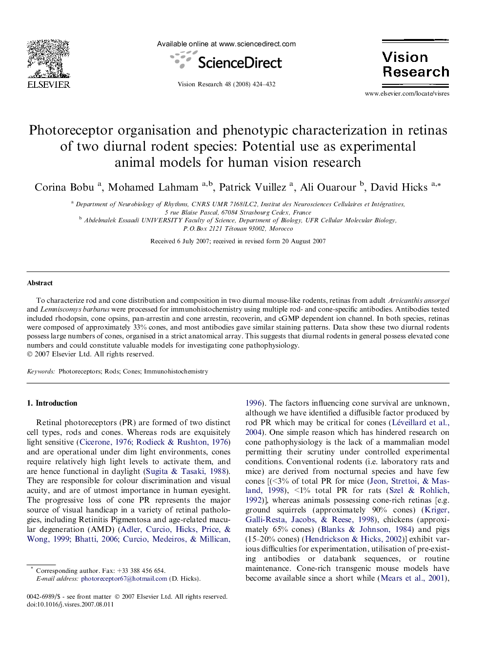 Photoreceptor organisation and phenotypic characterization in retinas of two diurnal rodent species: Potential use as experimental animal models for human vision research