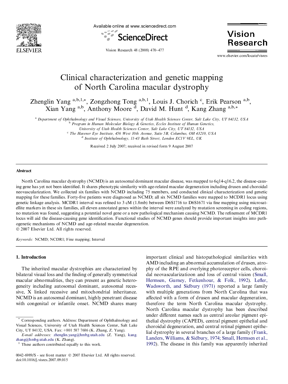 Clinical characterization and genetic mapping of North Carolina macular dystrophy