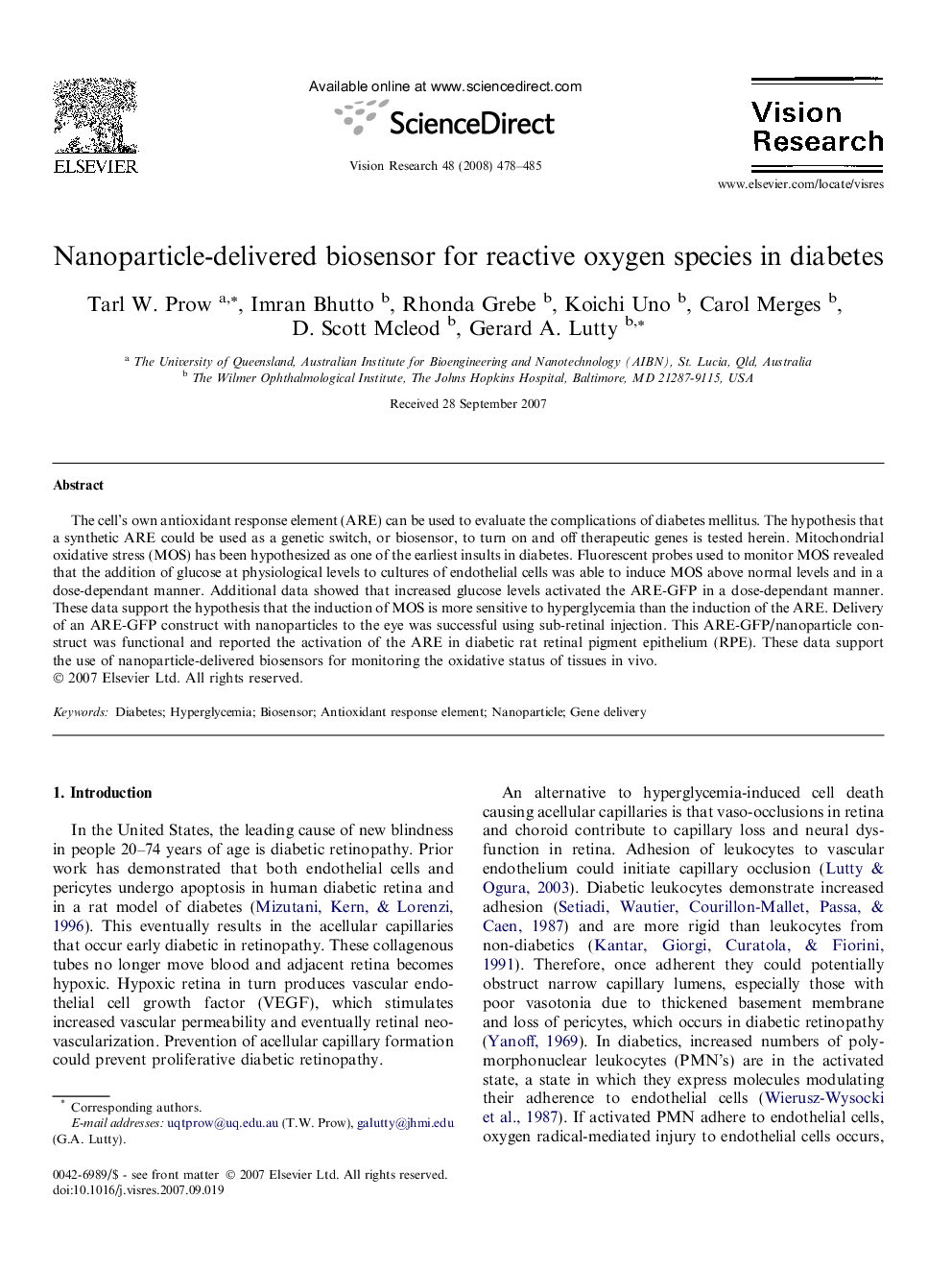 Nanoparticle-delivered biosensor for reactive oxygen species in diabetes