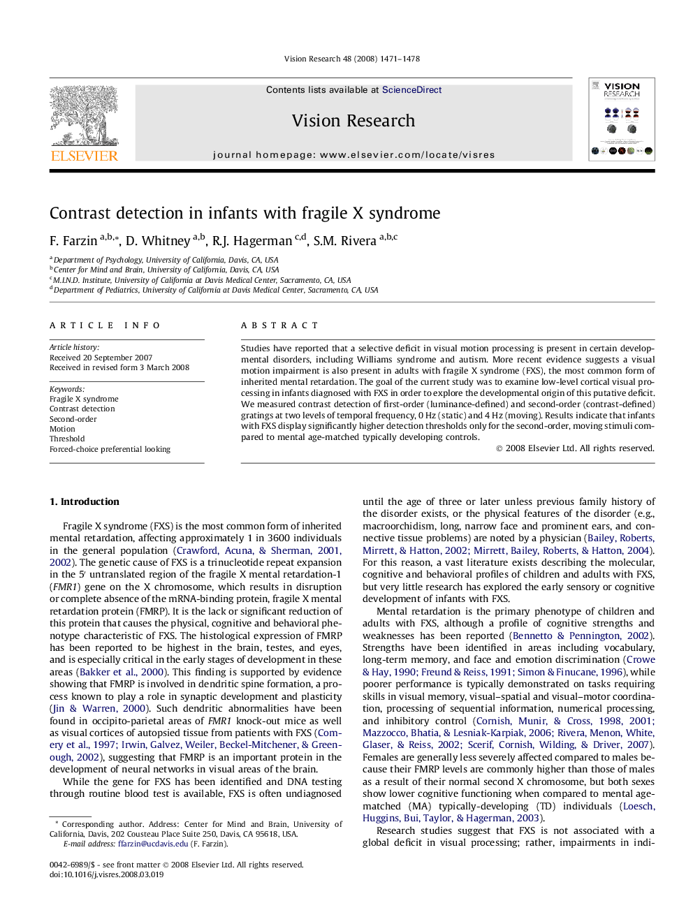 Contrast detection in infants with fragile X syndrome