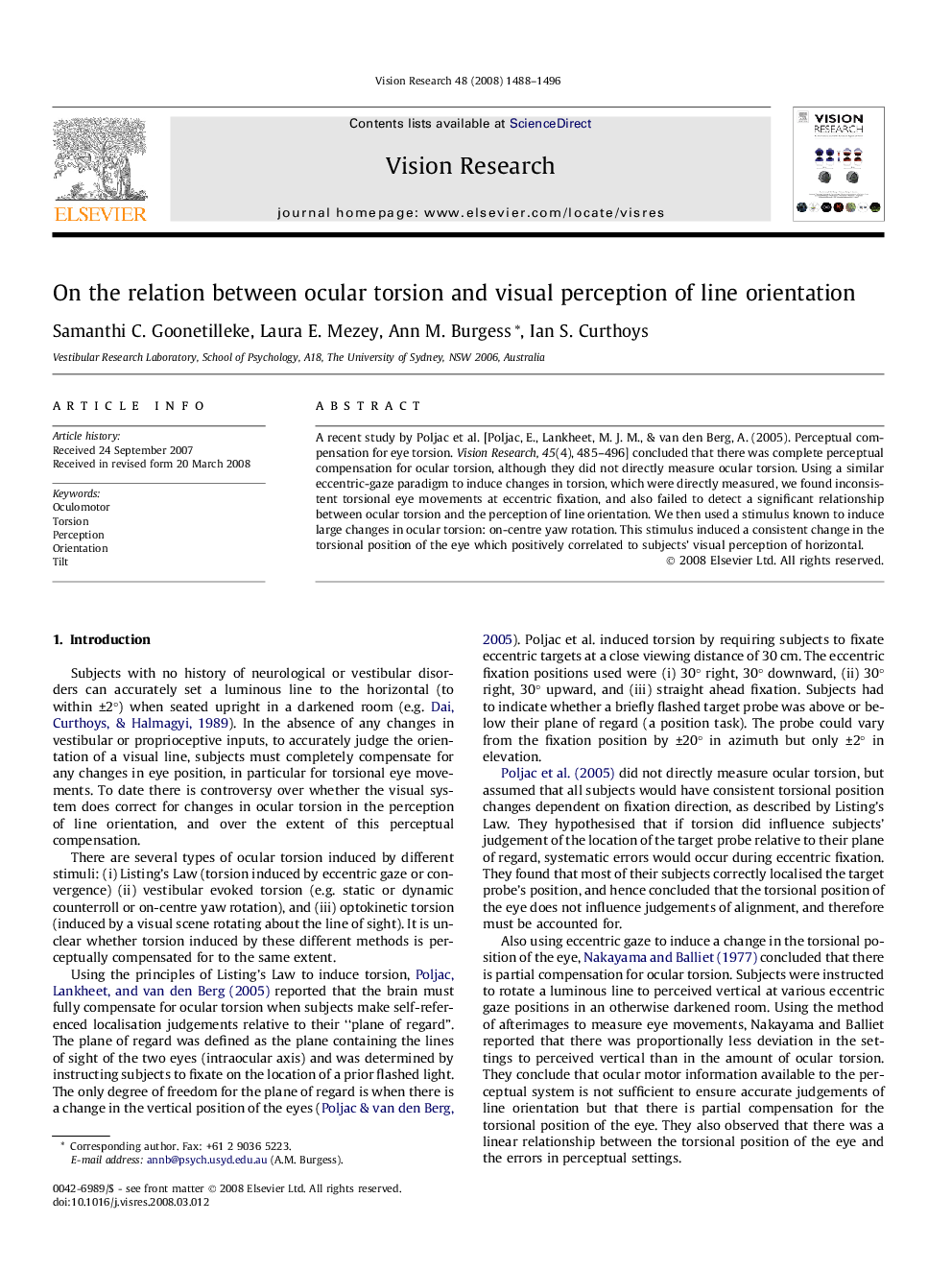 On the relation between ocular torsion and visual perception of line orientation