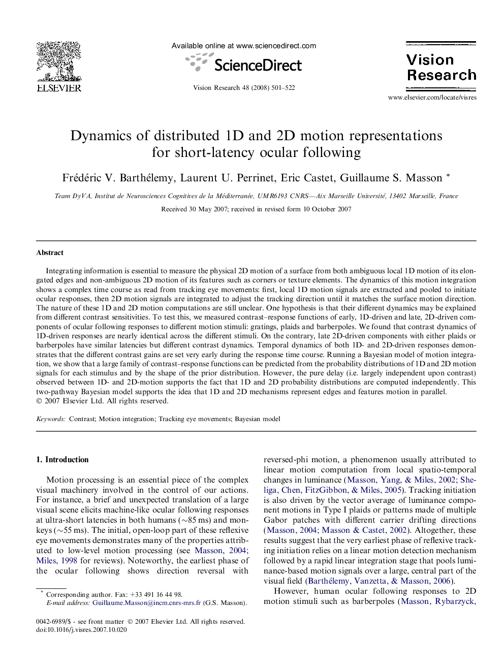 Dynamics of distributed 1D and 2D motion representations for short-latency ocular following