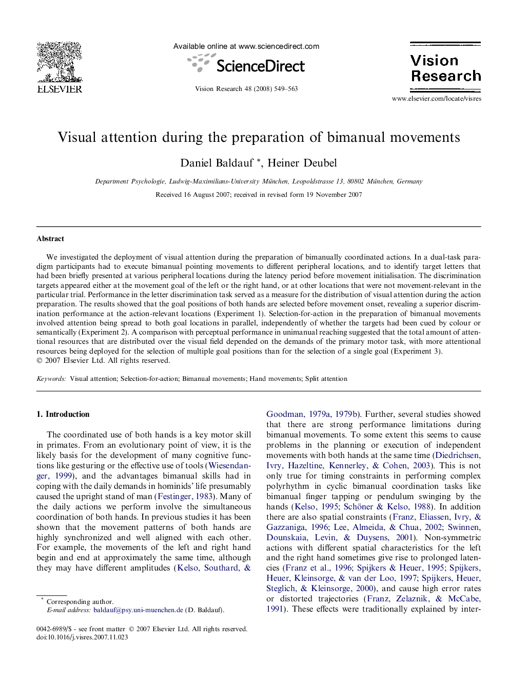 Visual attention during the preparation of bimanual movements