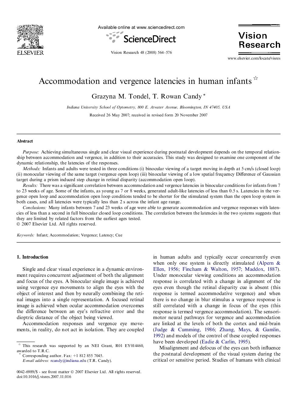 Accommodation and vergence latencies in human infants 