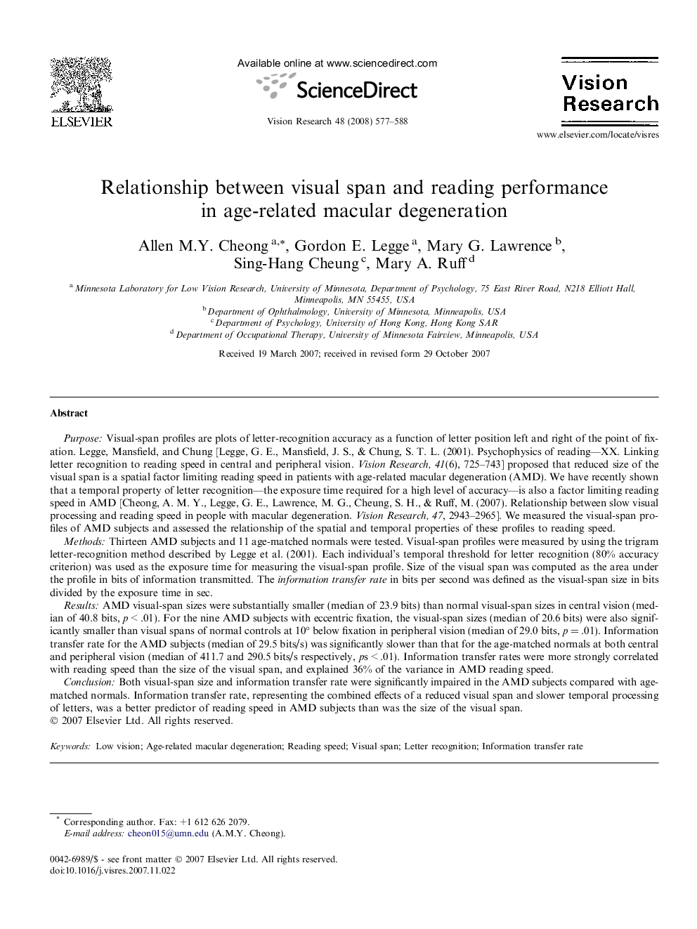 Relationship between visual span and reading performance in age-related macular degeneration