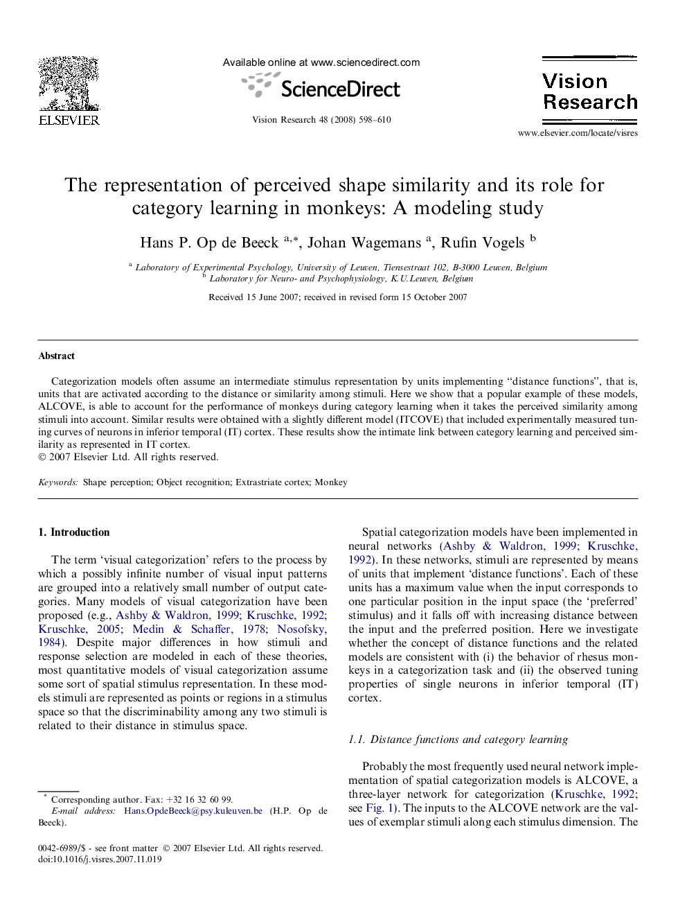 The representation of perceived shape similarity and its role for category learning in monkeys: A modeling study