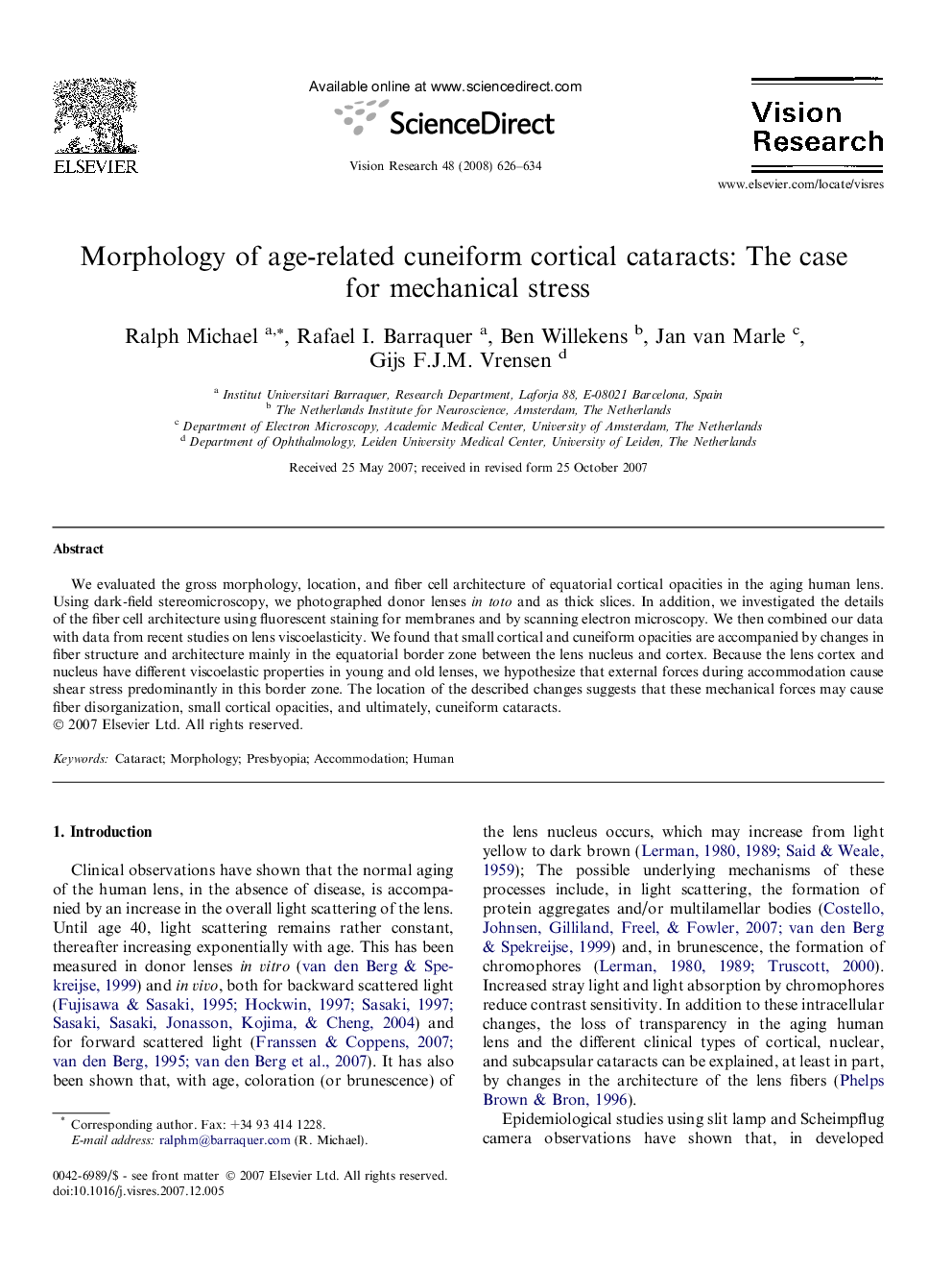 Morphology of age-related cuneiform cortical cataracts: The case for mechanical stress