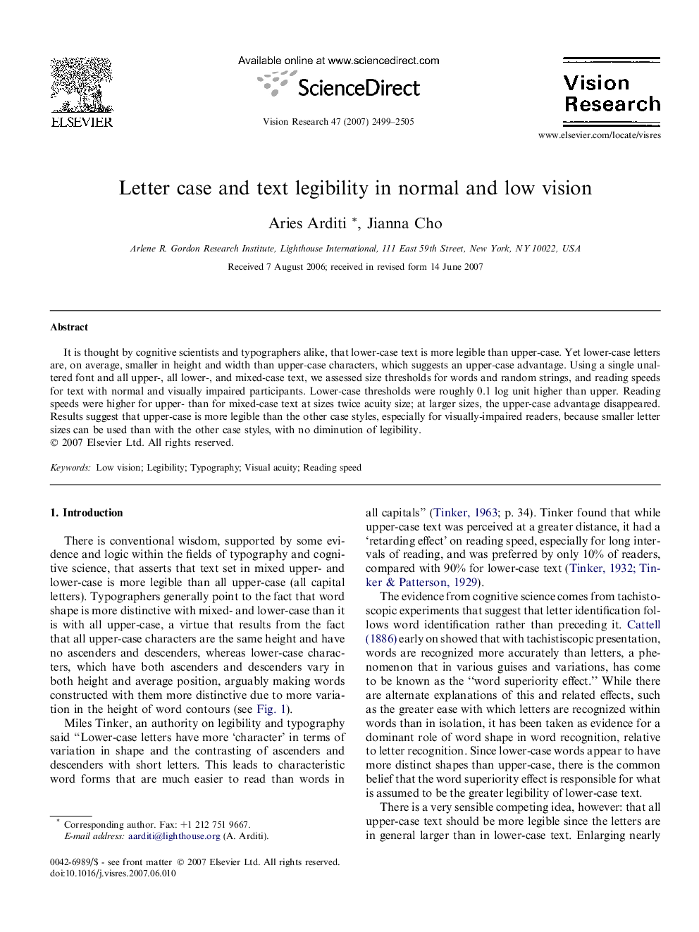 Letter case and text legibility in normal and low vision