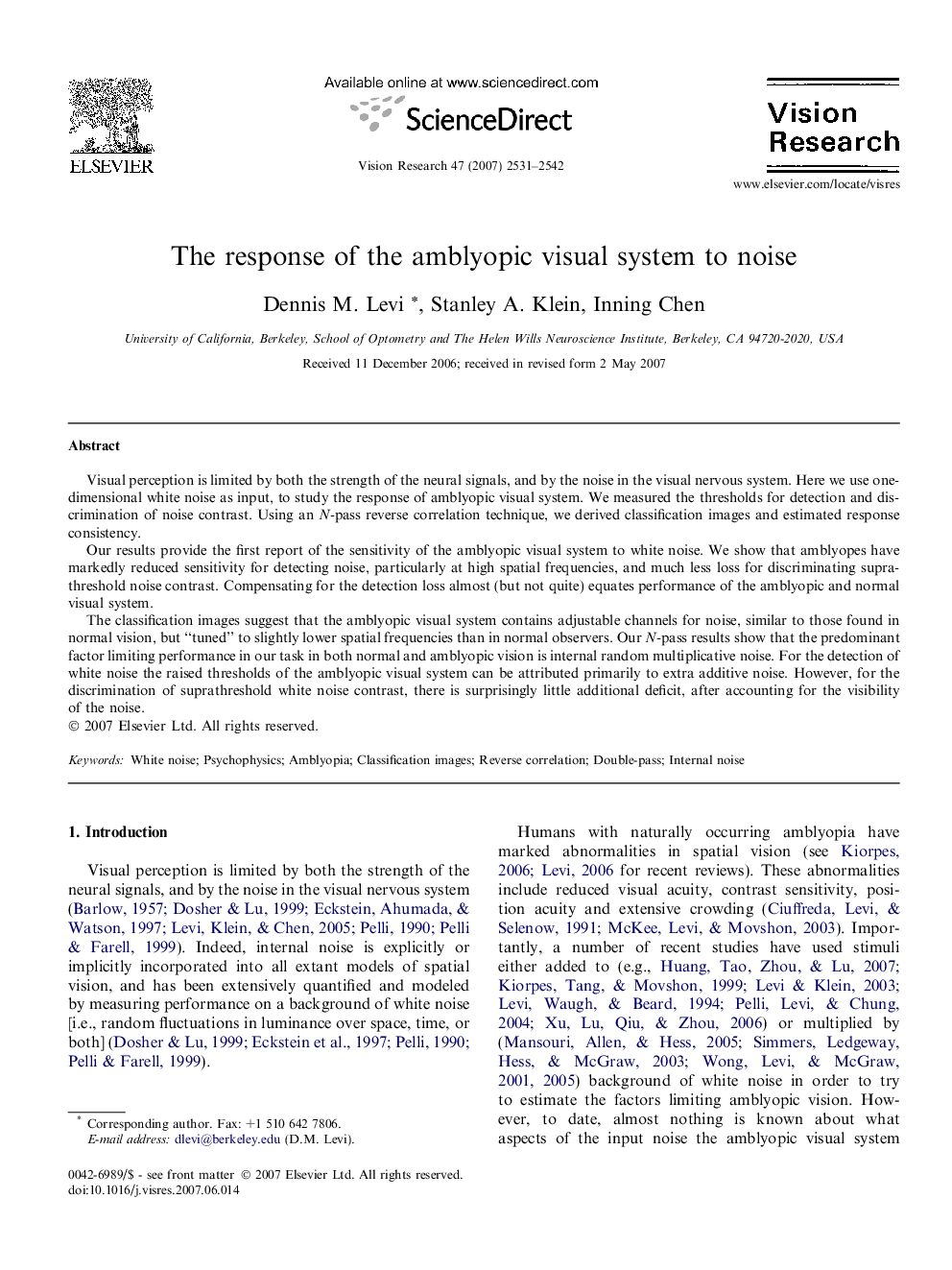 The response of the amblyopic visual system to noise