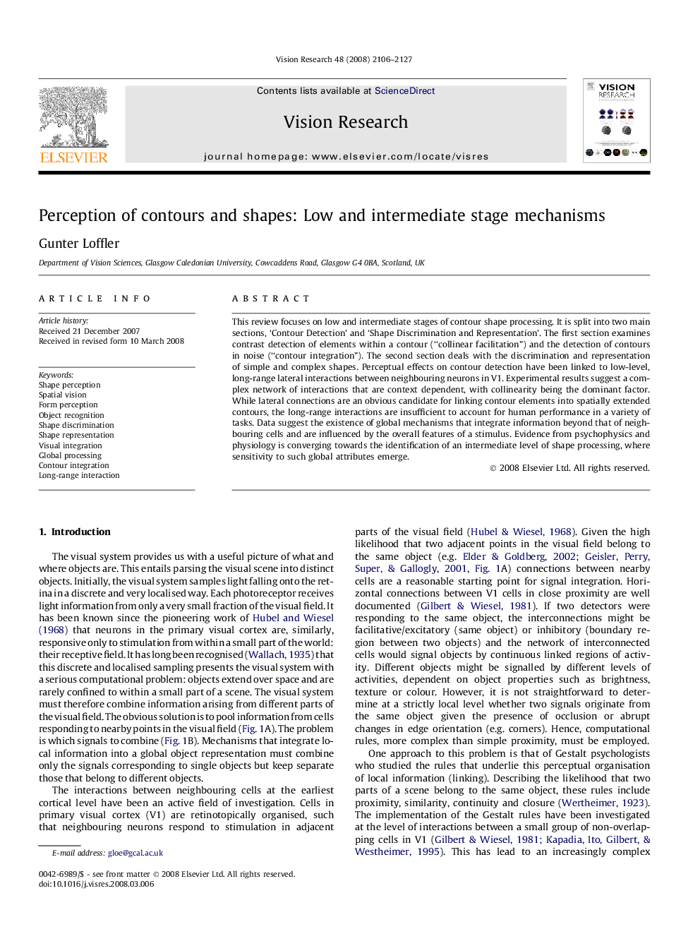 Perception of contours and shapes: Low and intermediate stage mechanisms