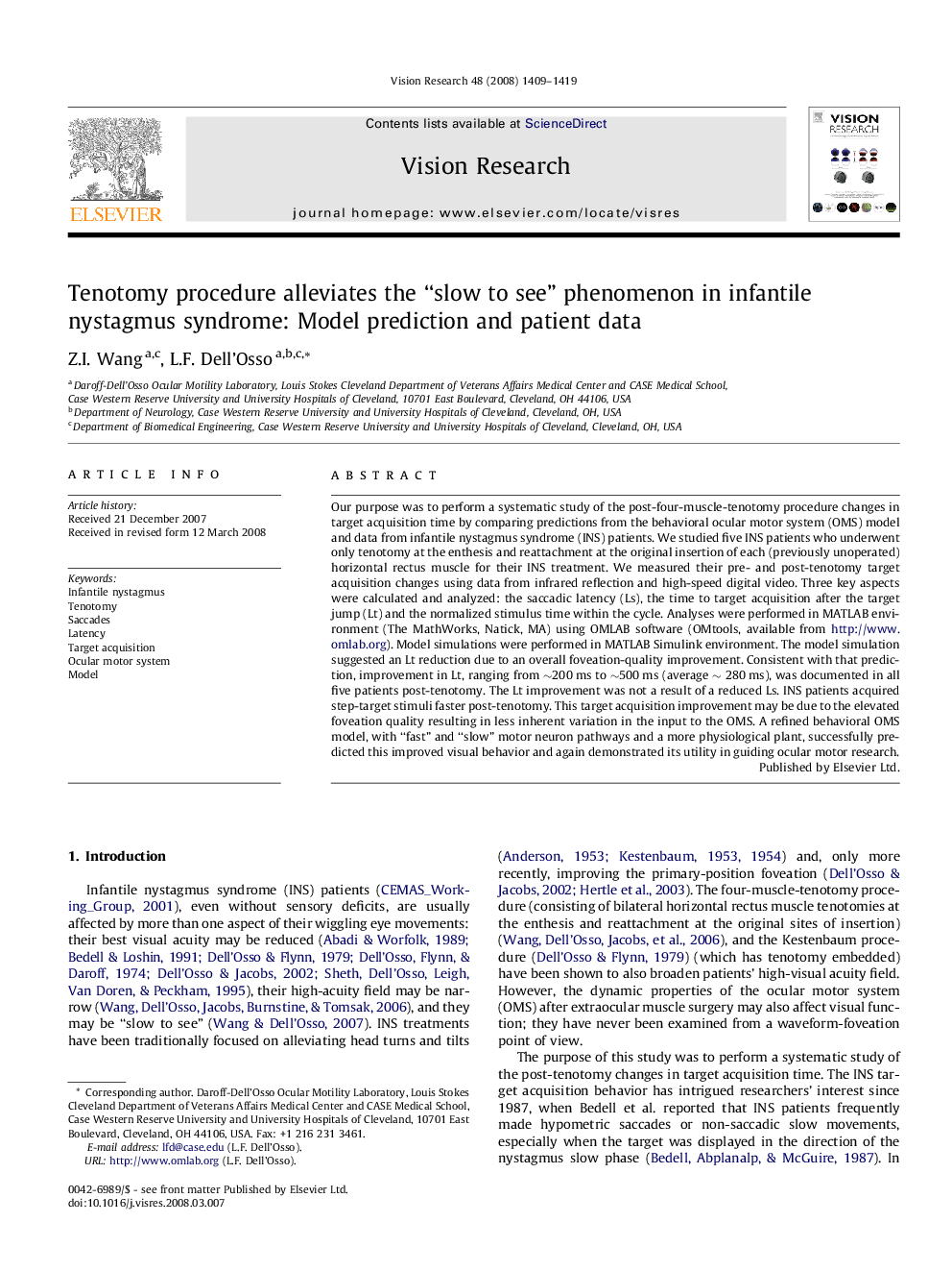 Tenotomy procedure alleviates the “slow to see” phenomenon in infantile nystagmus syndrome: Model prediction and patient data