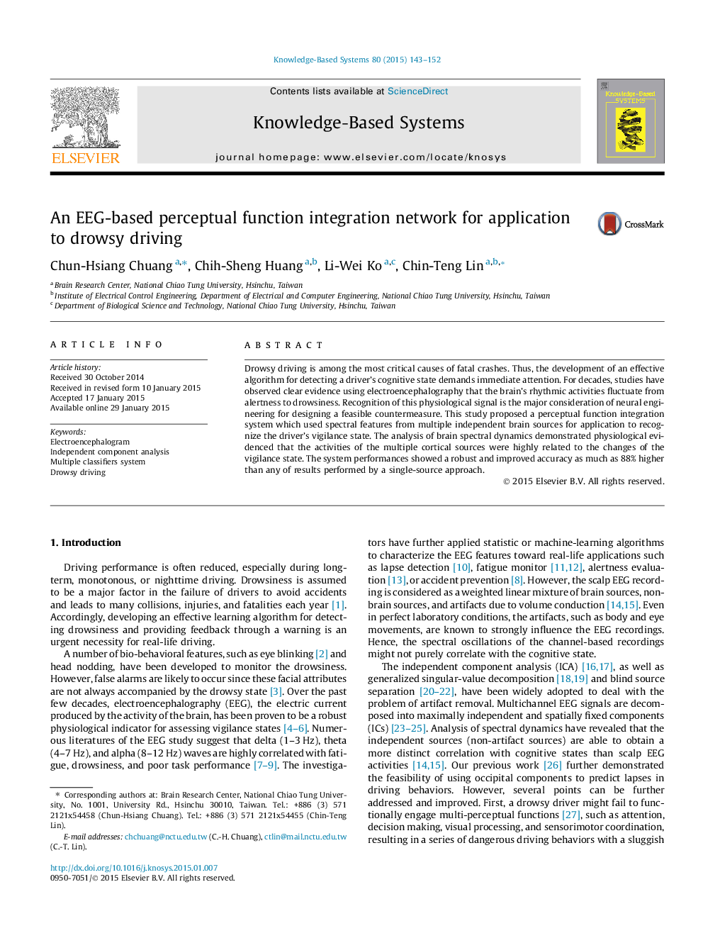 An EEG-based perceptual function integration network for application to drowsy driving