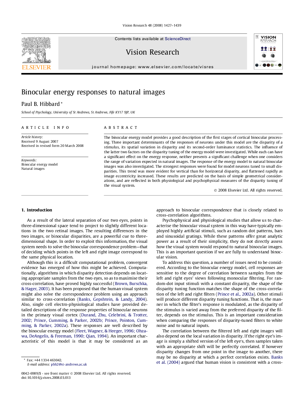 Binocular energy responses to natural images