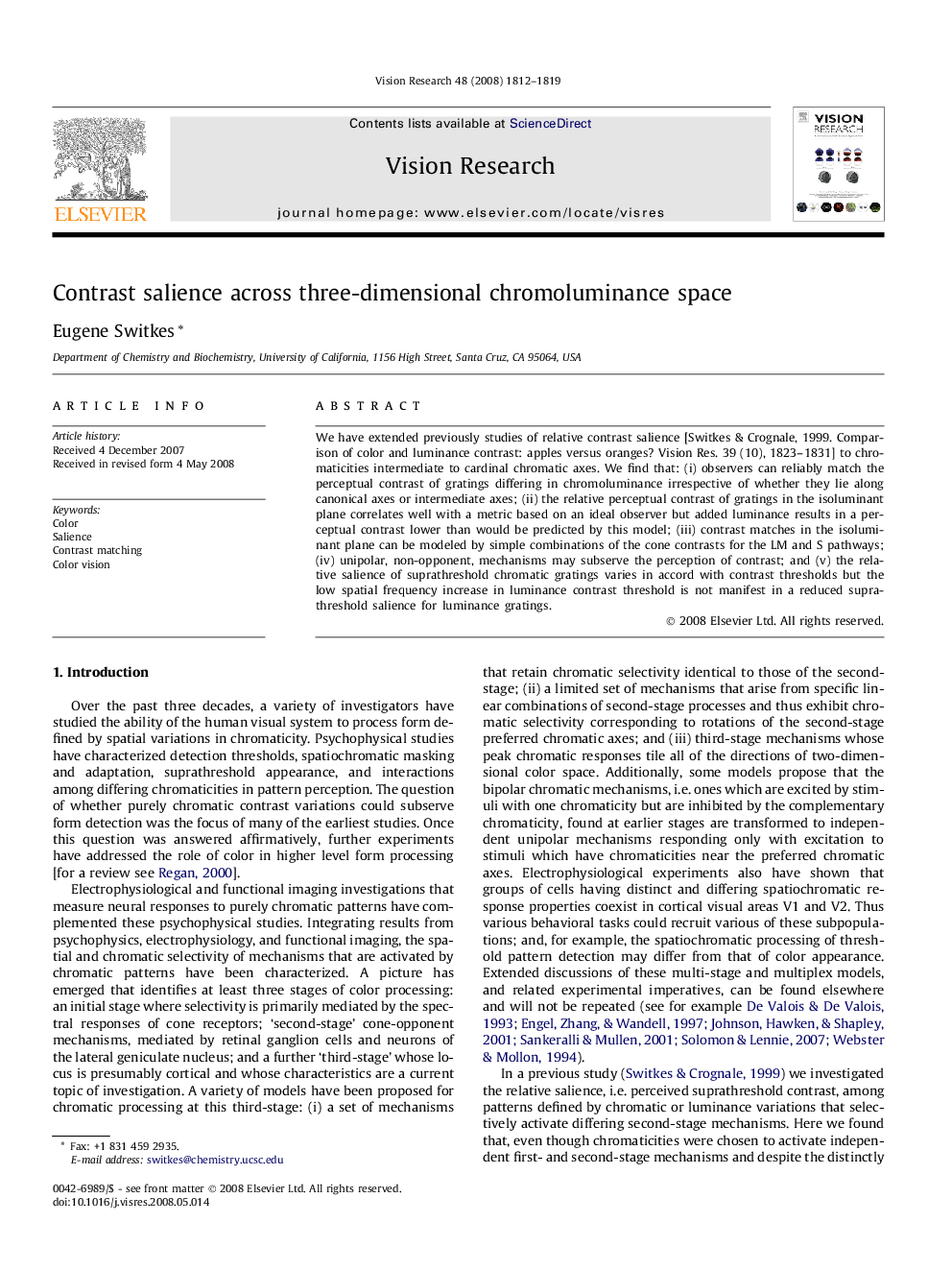 Contrast salience across three-dimensional chromoluminance space