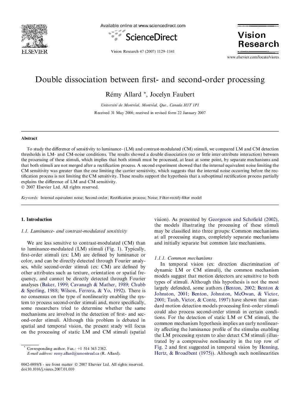 Double dissociation between first- and second-order processing