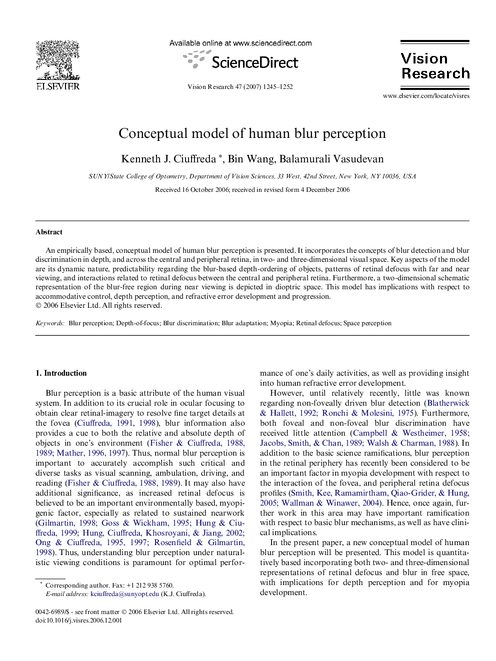 Conceptual model of human blur perception