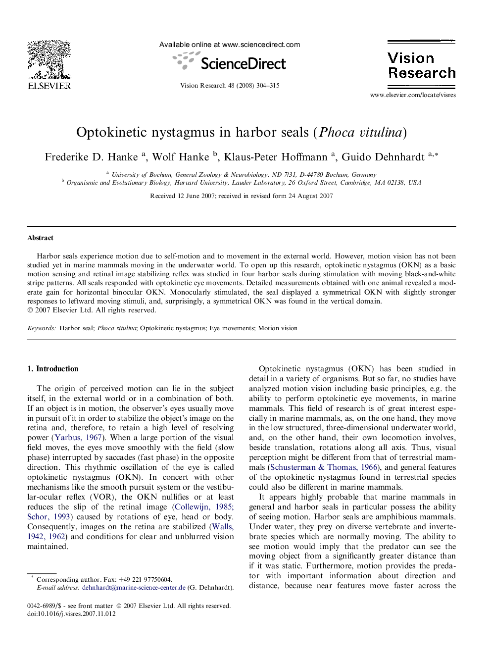 Optokinetic nystagmus in harbor seals (Phoca vitulina)