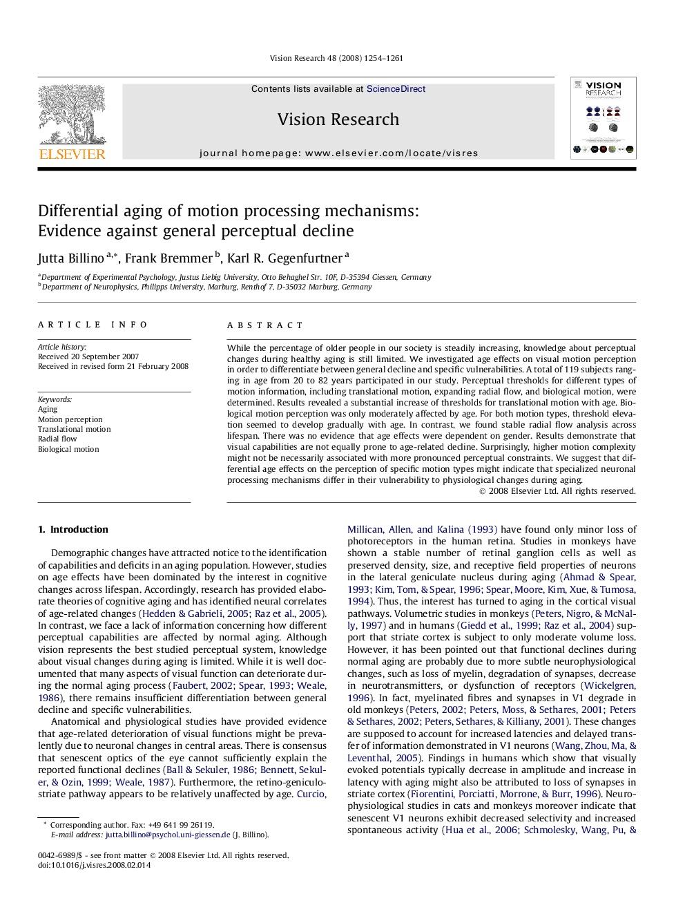 Differential aging of motion processing mechanisms: Evidence against general perceptual decline