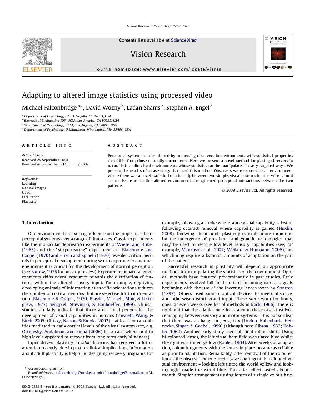 Adapting to altered image statistics using processed video