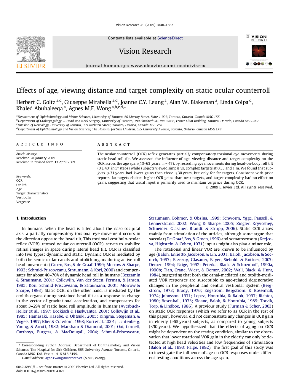 Effects of age, viewing distance and target complexity on static ocular counterroll