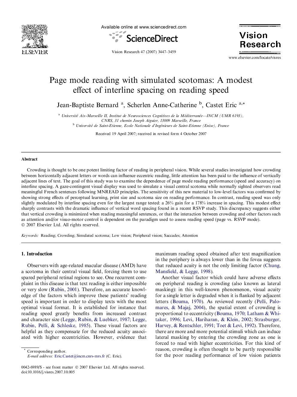 Page mode reading with simulated scotomas: A modest effect of interline spacing on reading speed