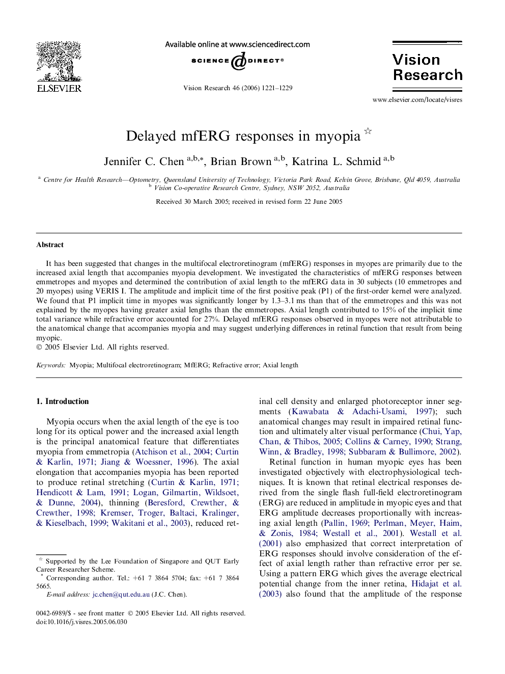 Delayed mfERG responses in myopia 