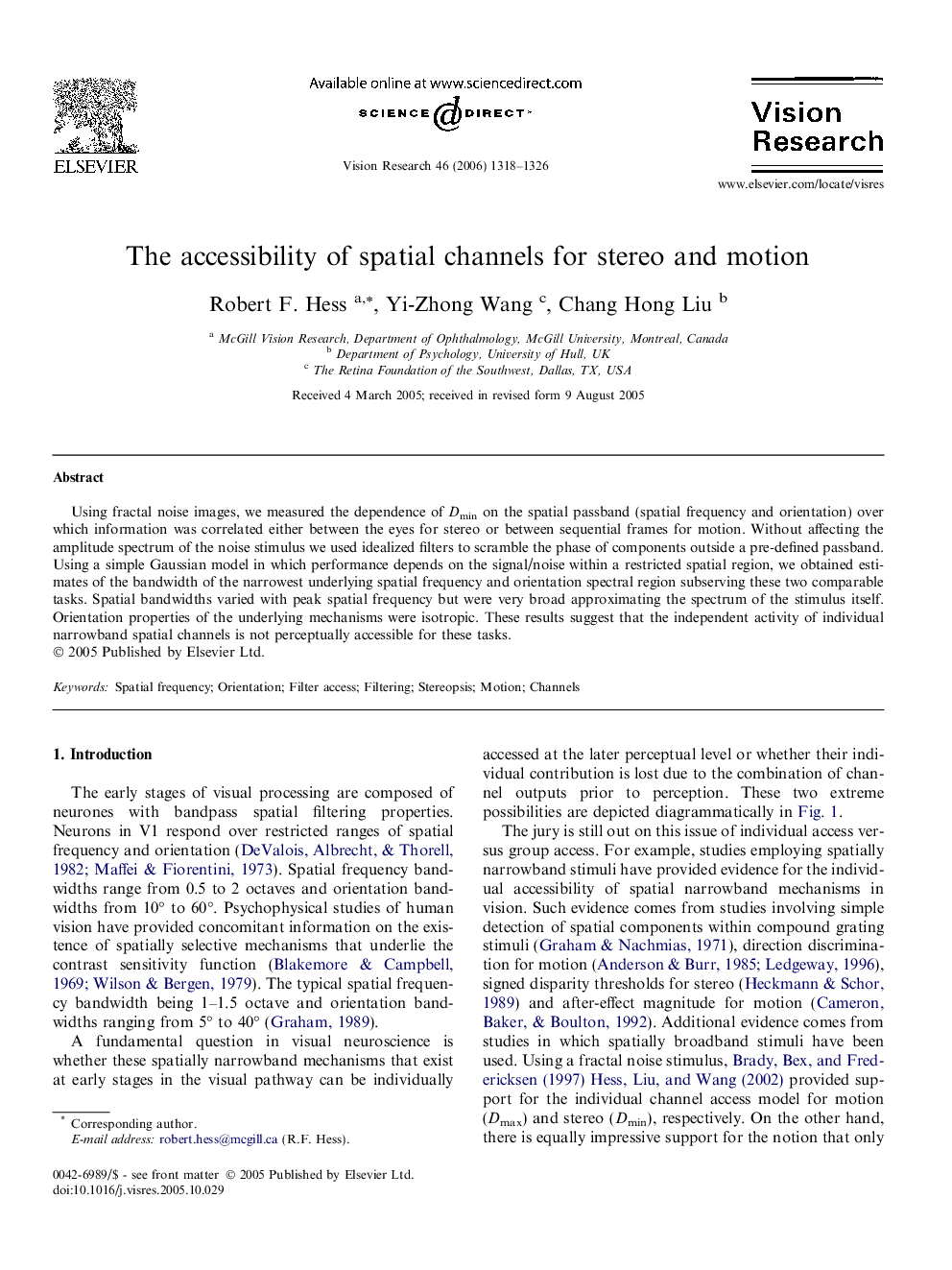 The accessibility of spatial channels for stereo and motion